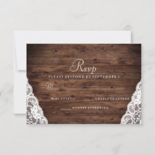 Elégant bois rustique blanc dentelle mariage RSVP