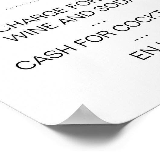 Élégant Boisson Menu Mariage Signer Poster personn (Coin)