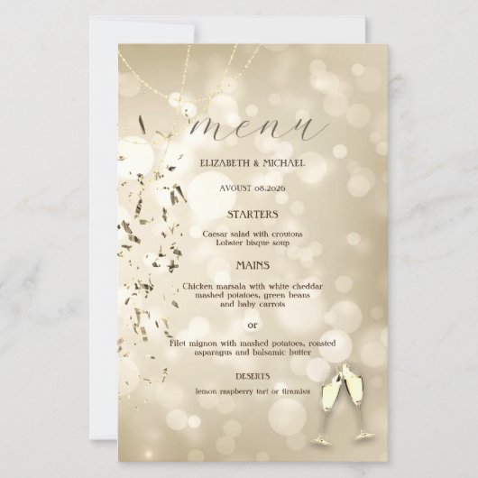 Elegant Bokeh,Confetti Wine Glasses Wedding (Voorkant)