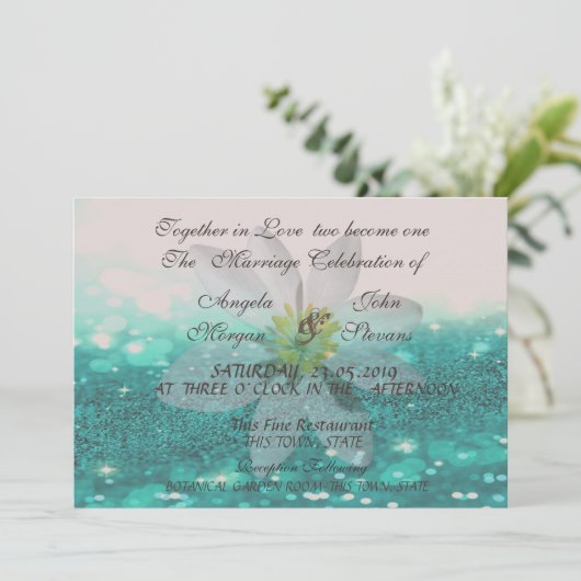 Elégant Bokeh, Glitterie, Faire-part de mariage ma (Debout devant)