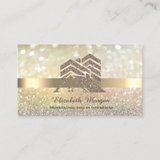 Elegant Bokeh Gold Glitter House Roof Visitekaartje (Voorkant)