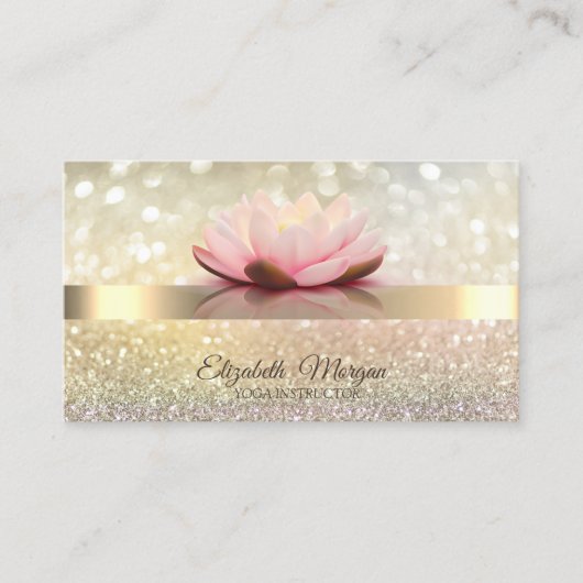 Elegant Bokeh Gold, Lotus Flower Yoga Instructor Visitekaartje (Voorkant)