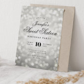 Elegant Bokeh Lights Formal Script Sweet 16 Silver Kaart