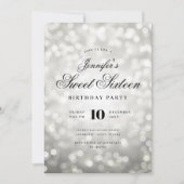 Elegant Bokeh Lights Formal Script Sweet 16 Silver Kaart (Voorkant)