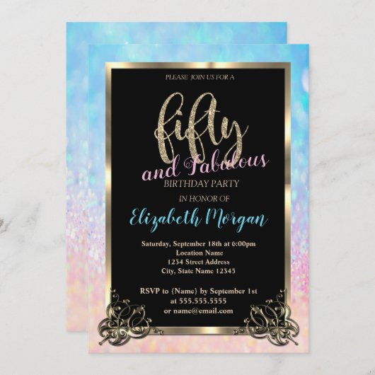 Elegant Bokeh Ombre Gold Lijst 50e verjaardag Kaart (Voorkant / Achterkant)