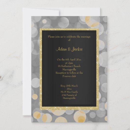 ELEGANT BOKEH SILVER GOLD WEDDING KAART (Voorkant)