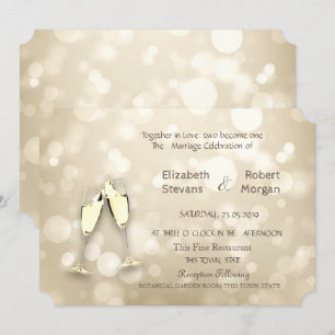 Elegant Bokeh Wine Glasses Wedding Invitation Kaart