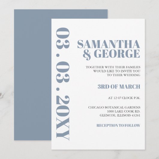 Elegant Bold Dusty Blue Modern Wedding Kaart (Voorkant / Achterkant)