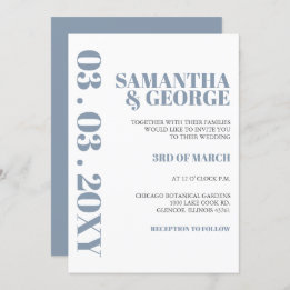 Elegant Bold Dusty Blue Modern Wedding Kaart