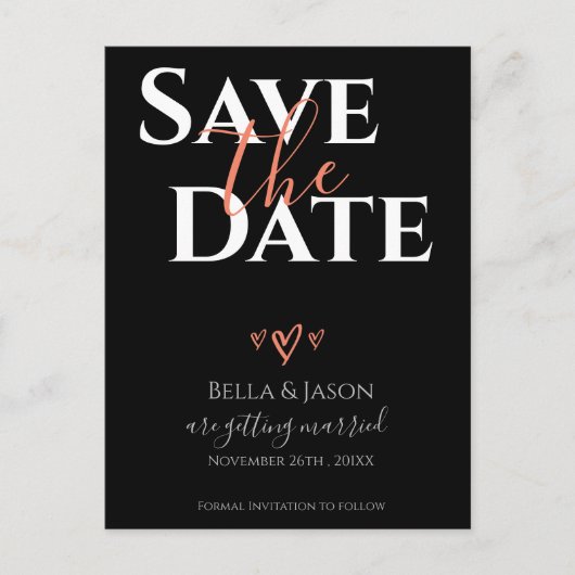 Elegant Bold Font Black Weddenschap bewaar de datu Uitnodiging Briefkaart (Voorkant)