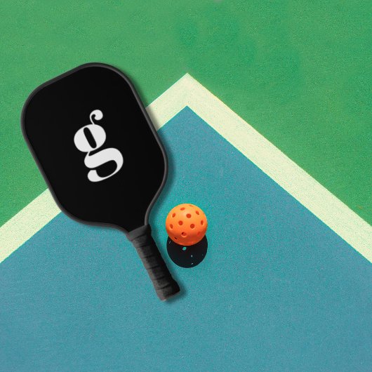 Elegant Bold Monogrammed Initiaal Jet Black Pickleball Paddle