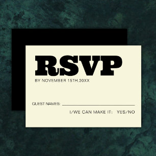 Elegant Bold RSVP Typografie Zwart Ecru Bruiloft Kaartje