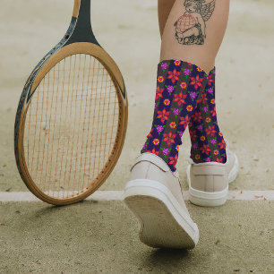 Elegant Bold Striped Floral Pattern Chic Navy Red Sokken