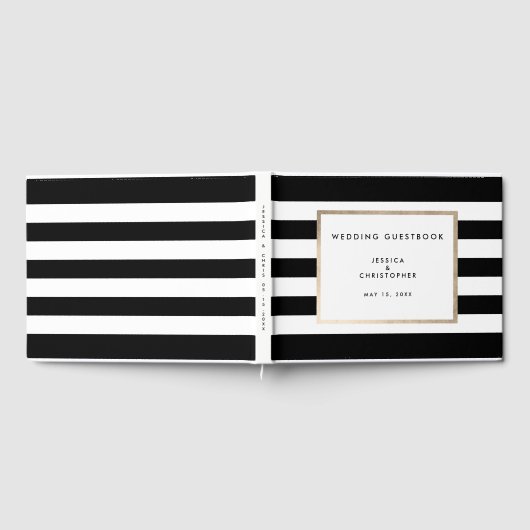 Elegant Bold Zwart Wit Streep Roos Gouden Folie Gastenboek (Volledig)