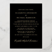 Elegant Boogfoto Trouwreceptie Zwart Goud Folie Uitnodiging (Achterkant)