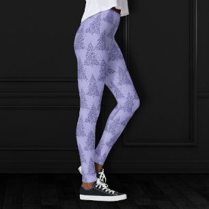 Elegant boompatroon   Charmante Lavendel Kerstmis Leggings
