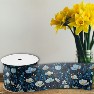 Elegant  Bord Blauw Poppy Floral Lint