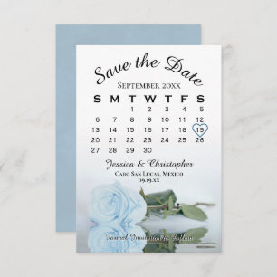 Elegant Bord Dusty Blue Roos Wedding Calendar Save The Date