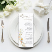 Elegant Bord Geel Waterverf Wildflowers Bruiloft Menu