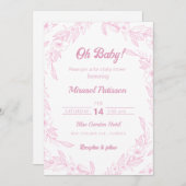 Elegant bord roze bloemige Baby shower Uitnodiging (Voorkant / Achterkant)