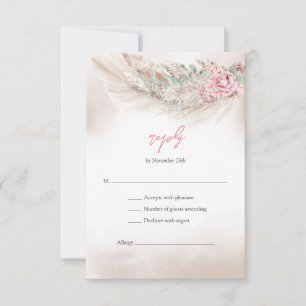Elegant bord roze rozen pampas en salie groen RSVP Kaartje