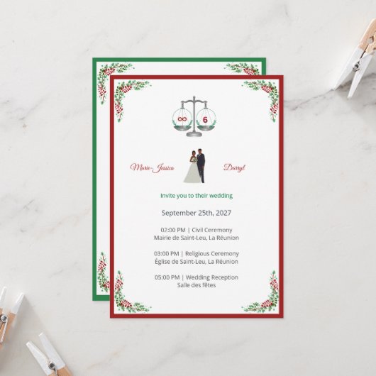 Elegant Bordeaux Emerald Scale Wedding Invitation (Devant/Arrière en situation)