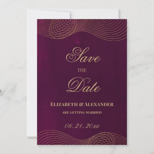 Elegant bordeaux goud geometrisch Save the Date Kaart (Voorkant)
