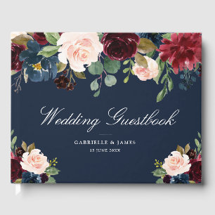 Elegant bordeaux & marine bloemenbruiloft gastenbo gastenboek