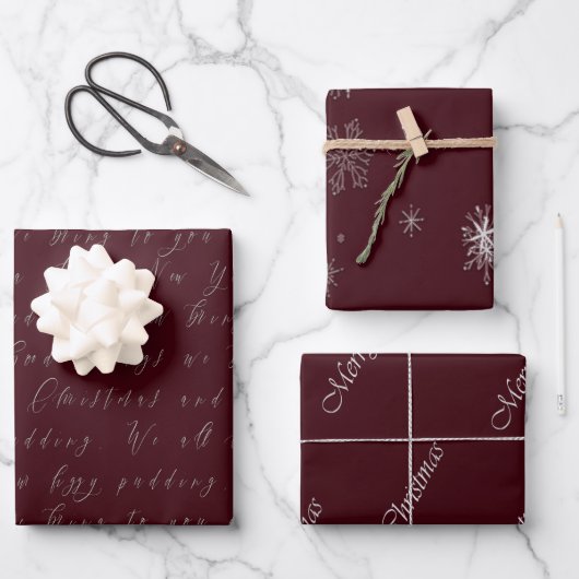 Elegant Bordeaux rood script kerst Inpakpapier Vel (Voorkant)