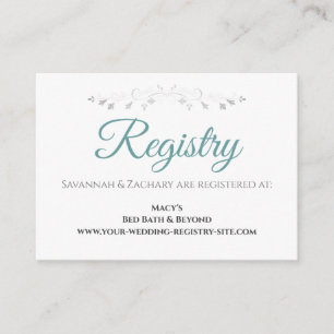 Elegant  Border Blauwgroen Wit Huwelijksregister Informatiekaartje