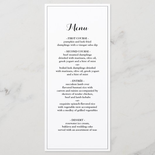 Elegant Border Minimalist Weddenrenmenu Menu (Voorkant)