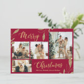 Elégant Bordo Gold Photo Collage Carte de Noël (Debout devant)