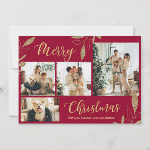 Elegant Bordo Gold Photo Collage kerstKaart