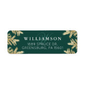 Elegant bos groen & goud dennenbos monogram etiket (Voorkant)