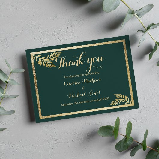 Elegant bos groen gouden blad Dank u Bedankkaart