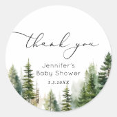 Elegant bos pijnbomen baby shower dank u ronde sticker (Voorkant)