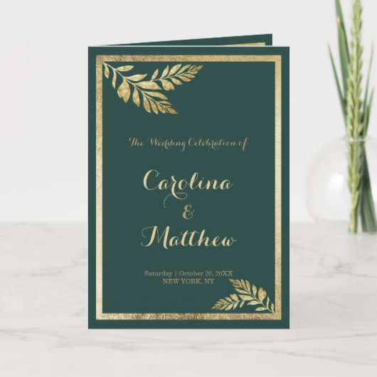 Elegant bosgroen gouden blad Programma (Voorkant)