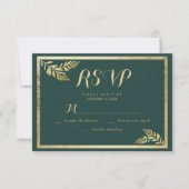 Elegant bosgroen gouden blad RSVP Kaartje (Voorkant)