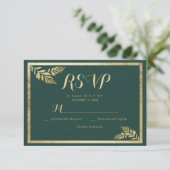 Elegant bosgroen gouden blad RSVP Kaartje (Staand voorkant)