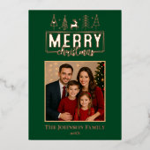 Elegant bosgroene Kerstmis Folie Feestdagenkaart (Voorkant)