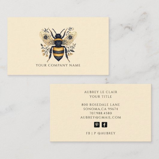 Elegant Botanical Bee Logo Template Visitekaartje (Voorkant / Achterkant)