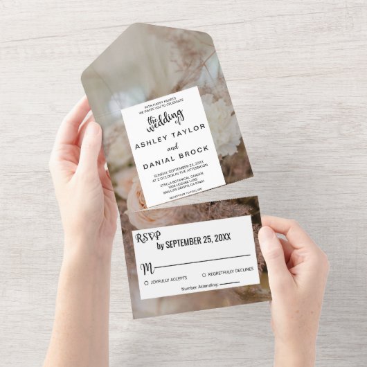 Elegant botanical bouquet roos floral Weddenschap  All In One Uitnodiging (Afscheurbaar)