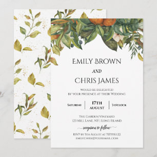 Elegant Botanical Citrus Greenery Wedding Kaart