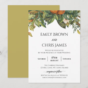 Elegant Botanical Citrus Greenery Wedding Kaart