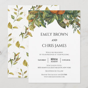 Elegant Botanical Citrus Greenery Wedding Kaart