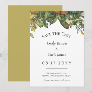 Elegant Botanical Citrus Greenery Wedding Save The Date