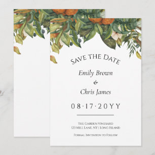 Elegant Botanical Citrus Greenery Wedding Save The Date