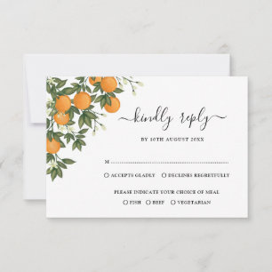 Elegant Botanical Citrus Sinaasappel Wedding RSVP Kaart