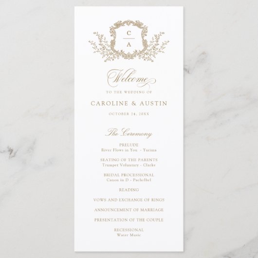Elegant  Botanical Crest Wedding Programme Programma (Voorkant)