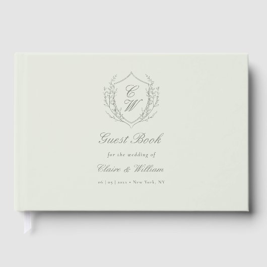 Elegant Botanical Crest Wreath Wedding Gastenboek (Voorkant)